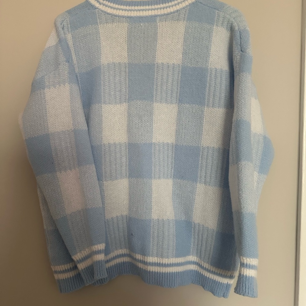 More to Love Pastel Blue Check V-Neck Cardigan - Picture 3 of 5